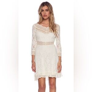 Free People Lacey Affair Mini Dress in Tea Ivory Cream Lace Boho Dress in Medium
